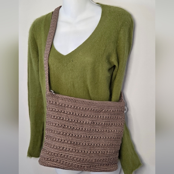 the SAK Crochet Crossbody Bag Woven Knit Purse Handbag Zip Brown. - Picture 2 of 11